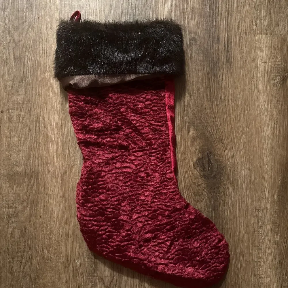 NEW RED CHRISTMAS STOCKING BROWN FAUX FUR CUFF 18